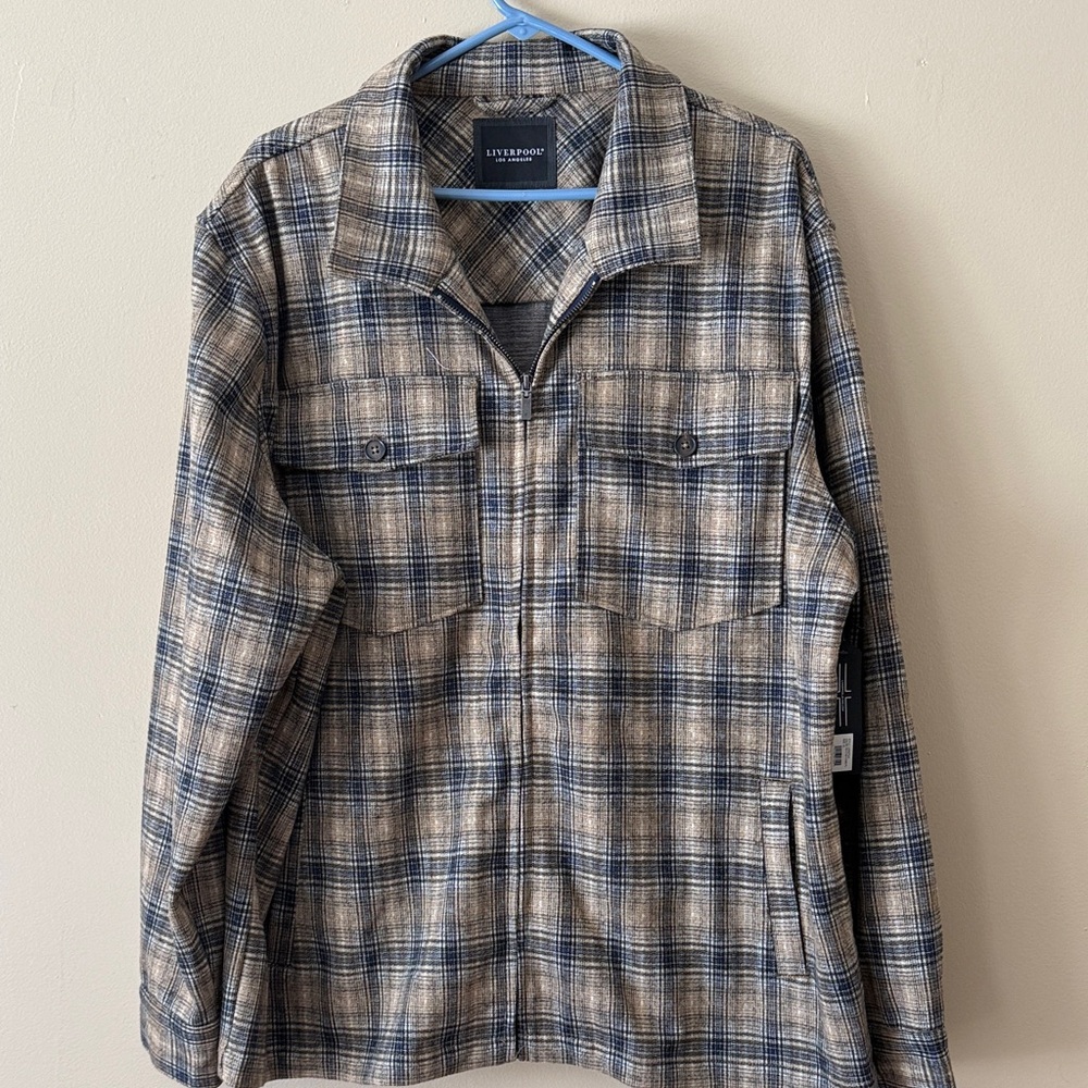 Liverpool Men's Plaid Shirt Jacket - Blue and Beige